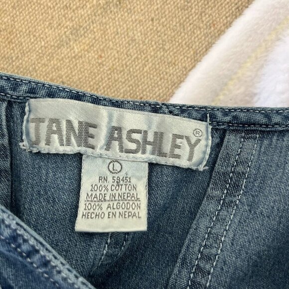 Vintage Jane Ashley Denim Embroider Leave Peasant Farm House Midi Dress Sz LR - Picture 5 of 6